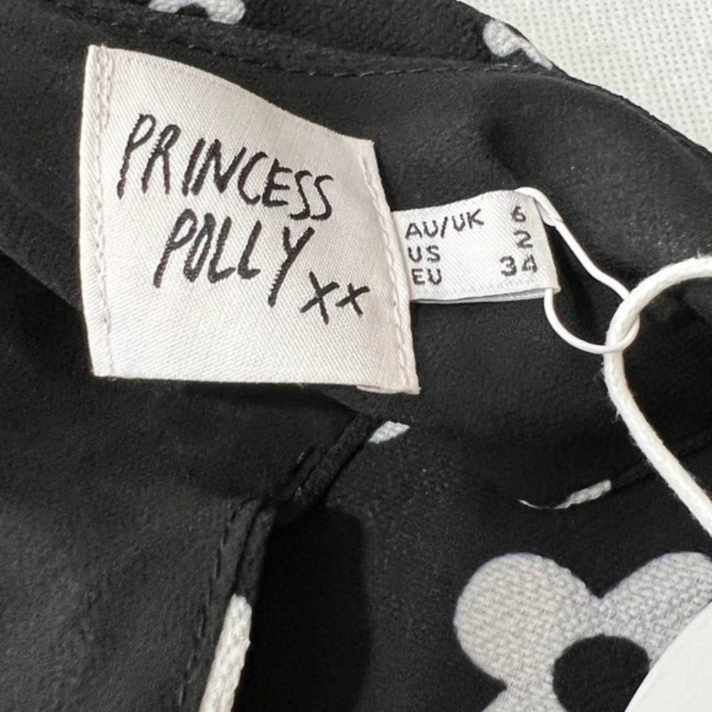 Princess Polly Quincy Mini Dress Black White Daisy Floral V-Neck Size US 2 NEW - Picture 7 of 9